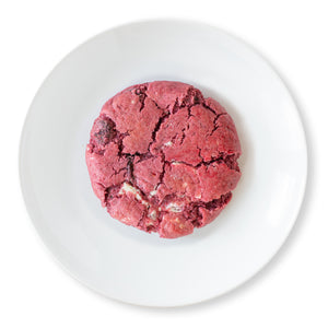 Raspberry Bliss cookie loaded with white and dark chocolate